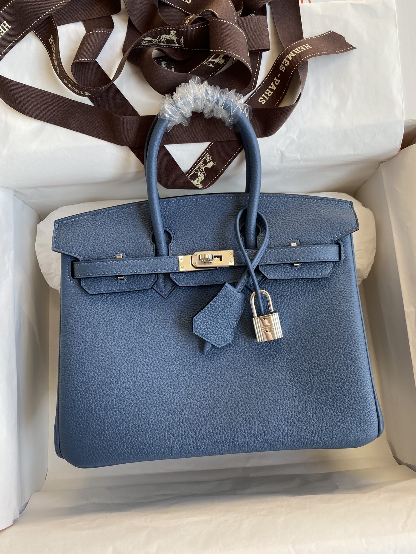 Hermes Birkin 25CM Togo Leather Handbag Deep Blue